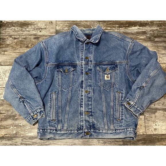 Carhartt Other - Vintage Carhartt Denim Jacket Large Blue Trucker Blanket Lined Workwear 90s